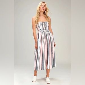 FREE PEOPLE Striped Lilah Pleated Sleeveless Smocked Tube Dress